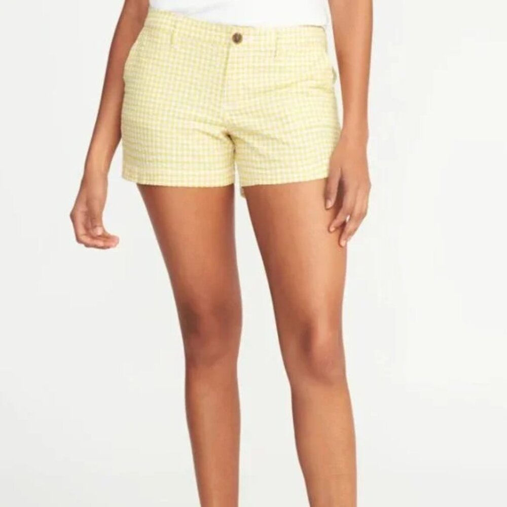 Women’s Old Navy Shorts Every Day Mid Rise Gingham Yellow White Size 6